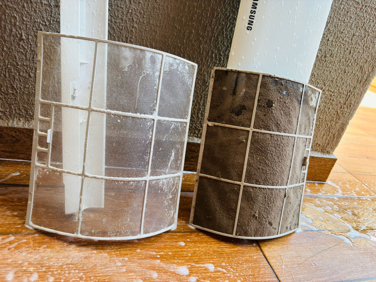 Filtro de ar condicionado antes e depois da higienização